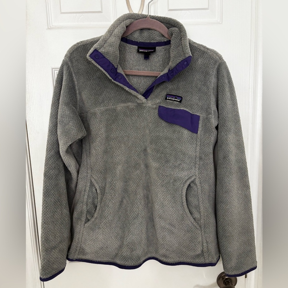 Patagonia Gray and Purple Fleece Pullover